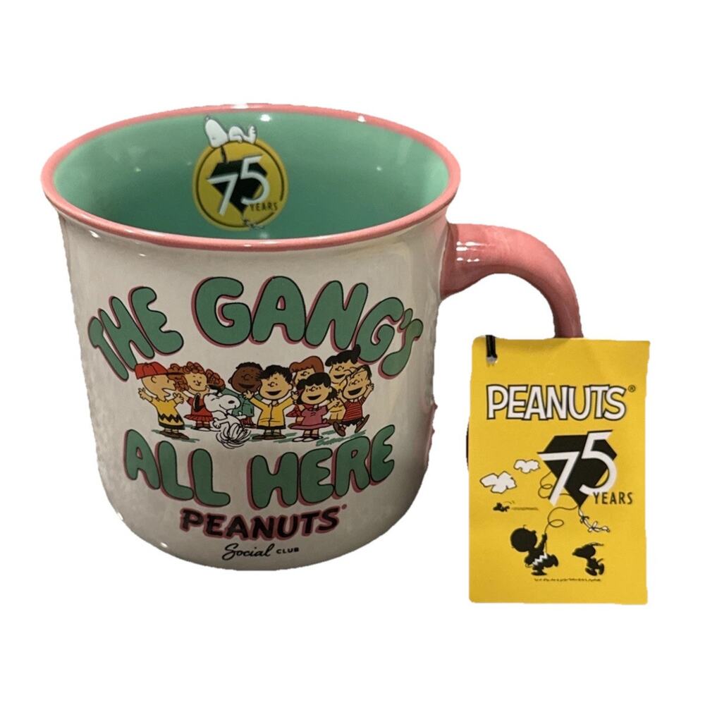 THE GANG’S ALL HERE Peanuts Social Club 75th Anniversary Coffee Mug NWT 2025